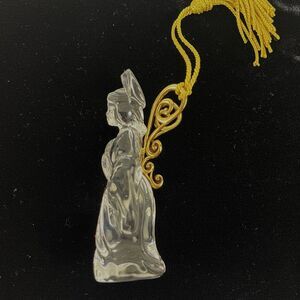 VTG Clear Carved Glass Angel Antique Gold wings Christmas Tree Ornament